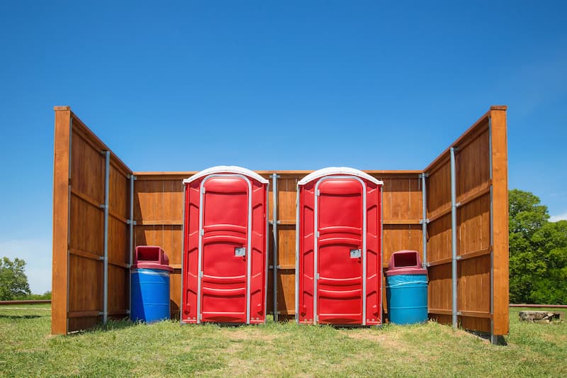 Short-term porta potty units staged for delivery in Tullahoma, Tennessee